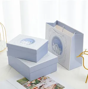 Conjunto de cajas de cartón con tapa rígida personalizada, Set de Cajas de Regalo con bolsa de mano, venta al por mayor