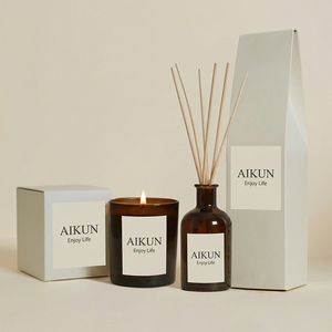 Ensemble diffuseur de parfum et bougie parfumée en cire de soja de luxe, fabrication OEM AIKUN, pour la décoration de la maison, la relaxation, le spa, cadeau - Product Image 2