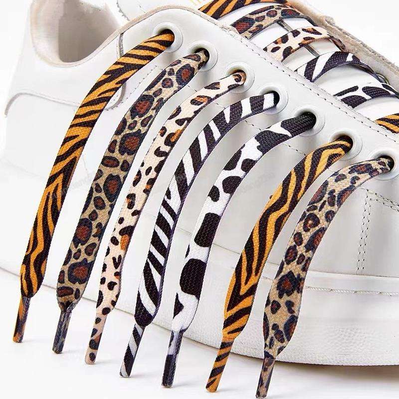Decorative Shoelaces Pair Leopard Print Shoelaces, Satin Ribbon