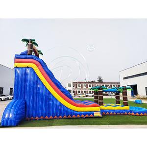 Toboggan aquatique gonflable géant en PVC bleu marbré tropical, utilisation domestique et commerciale, garantie de 3 ans - Product Image 3