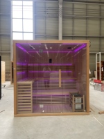 Sauna infrarouge à vapeur sèche en bois massif moderne pour intérieur avec panneau de commande informatique, capacité de 4 personnes