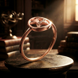 Anillo de Diamantes en Oro Rosa con Halo Geométrico y Banda Delgada, Joyería de Boda para Mujer, Anillo Minimalista de Diamantes con Círculo de Estrellas en Oro Rosa para Mujer - Product Image 1