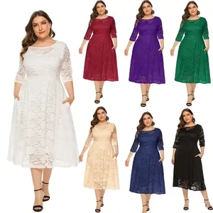2023 Latest Dress Designs For Ladies Fashion Vestidos Crew Neck Solid Color Plus Size Women Dresses