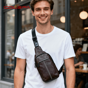 Colefa impermeable antirrobo divertido viaje en motocicleta <span class=keywords><strong>Caballero</strong></span> pecho Rig bolsa cuerpo cruzado marrón PU cuero hombres pecho bolsas - Product Image 2