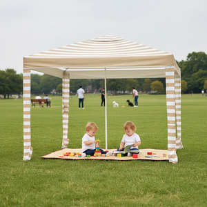 Gazebo de Jardín Plegable Familiar Fácil de Instalar, Malla Transpirable, Tela Ventilada, Parasol Exterior, Sombrilla de Playa Desplegable a Rayas - Product Image 1