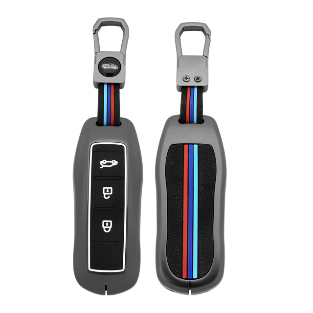 Zinc Alloy+Silicone Smart Key Fob Cover Remote Car Key Cover Case with Metal Keychain Car Key Accessories Compatible with Seres