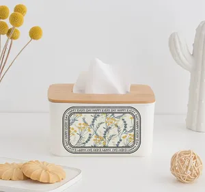 Gk Pastoral style handpainted flowers and birds tissue box with bamboo cover For living room Bedroom kitchen