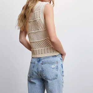 Oem & ODM tùy chỉnh phụ nữ giản dị của Crochet Áo len vest Tops Hollow Out Layering Đan Áo len vest - Product Image 3