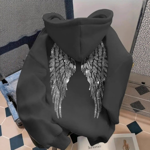 Sweat-shirt à capuche imprimé ailes, coupe ample, pull décontracté, mode féminine, style Europe Amérique, SMLXLXXLXXXL4XL5XL - Product Image 2