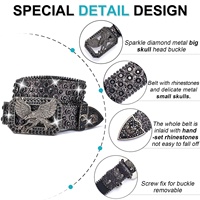 Cinturón Punk Transfronterizo Estilo Europeo Americano con Incrustaciones de Diamantes de Imitación y Lentejuelas con Diseño de Águila, Moda Rock para Hombres y Mujeres, Aleación
