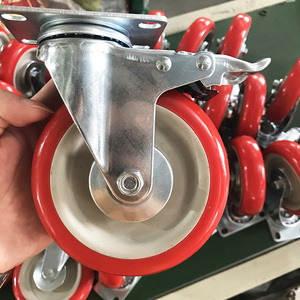 4 Zoll rote PVC-Rolle M12 M35 Gewindes pindel räder drehbarer Wagen Einkaufs wagen Verriegelung räder - Product Image 1