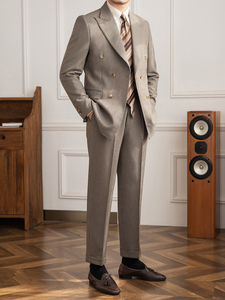 Completo da Uomo Classico Retrò Doppiopetto Kaki con Girovita a <span class=keywords><strong>Rondine</strong></span>, Vestibilità Slim, Chiusura con Cerniera, Pieghe Antistatiche - Product Image 2
