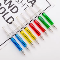 Seringue de presse en plastique portable avec logo personnalisé stylos à bille créatif stylo à aiguille avec nouveauté liquide multicolore stylo promotionnel
