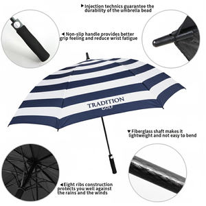 Parapluie de golf automatique coupe-vent à rayures horizontales de 62 pouces, structure en fibre de verre, idéal pour un cadeau d'affaires - Product Image 4