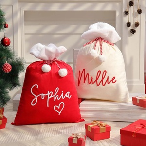 Sac cadeau personnalisé de Noël, broderie de nom personnalisée, sac de rangement pour cadeaux, bordure en fausse <span class=keywords><strong>fourrure</strong></span>, sac de Noël en velours, sac du Père Noël - Product Image 5
