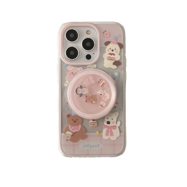 Cute Floral Bear Rabbit Magnetic Kickstand Double Layer Case For Iphone17Promax Iphone16 Iphone15