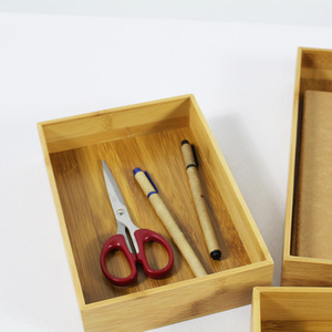Bamboo <b>Storage</b> <b>Trays</b> Rectangle Set Of 3 Nesting Organizers For Desk Office Supplies Drawer Organization - Product Image 3