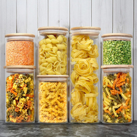 Bocaux de conservation empilables en verre borosilicate transparent avec couvercles en bambou naturel – Ensemble écologique pour pâtes, céréales, lentilles