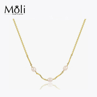 Mode plaqué or lien chaîne naturel blanc 3 riz perle charme tour de cou barre collier pour femmes bijoux cadeaux