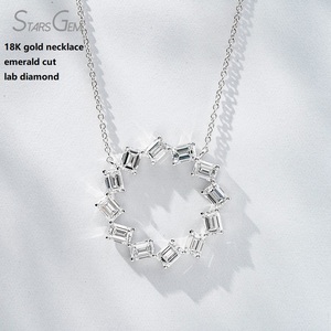 Starsgem 18K oro real Esmeralda corte laboratorio crecido diamante hpht CVD colgante redondo collar de moda especial joyería para mujer - Product Image 1