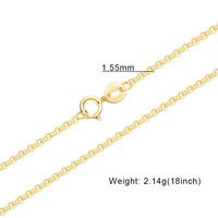 Collier chaîne simple en or véritable 14K or blanc ou or rose, maillons en forme de O, chaîne câble de 1,55 mm pour femme, bijoux fins