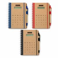 Carnet à spirale avec calculatrice intégrée, couverture en papier kraft, fermeture à élastique et stylo assorti – Fournitures de bureau et scolaires