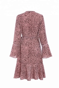 de la moda de hoja de loto mangas <span class=keywords><strong>vestido</strong></span> Sexy de grano de <span class=keywords><strong>leopardo</strong></span> guepardo Impresión de sarga de Damas <span class=keywords><strong>vestido</strong></span> en col: blush - Product Image 4