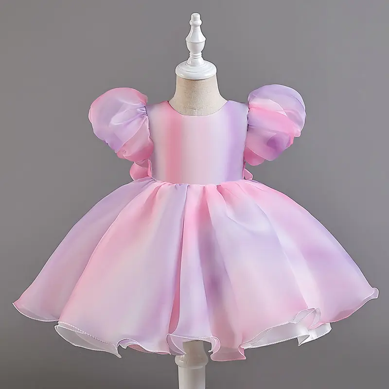 Gaun Mini 1-6 tahun, gaun putri bayi perempuan, kostum pelangi halus, bunga ulang tahun