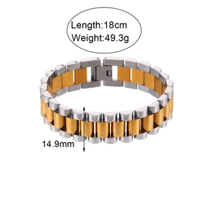 New Designs Waterproof <b>Chain</b> Link <b>Bracelet</b> Solid Geometric Hip Hop Style 18K Gold Plated Stainless Steel Bangles Tarnish Free - Product Image 5