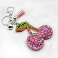 Schattig glanzend strass kersen sleutelhanger kwast tas handtas kersen bedels sleutelhanger hanger houder accessoire fruit sleutelring