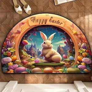 Alfombra de Entrada de Terciopelo Cristalino con Diseño de Conejo de Pascua, Forma de Huevo Semicircular, Resistente a las Manchas, Patrón de Animales Lindos, Invierno 2025 - Product Image 5