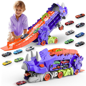 Giocattoli per Bambini Pista da Corsa con Auto Slot <span class=keywords><strong>Camion</strong></span> Trasportatore di Dinosauri Veicoli <span class=keywords><strong>Giocattolo</strong></span> a Frizione Monster Truck con 2 Auto in Metallo - Product Image 1