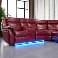 Canapé sectionnel moderne en similicuir extensible avec fonction de relaxation électrique, éclairage LED, porte-gobelets, consoles de rangement et structure en bois
