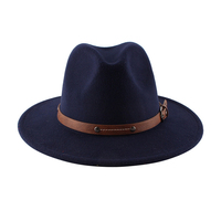 Chapeaux Fedora en feutre de Panama en laine personnalisés avec boucle de ceinture Chapeaux Fedora noirs à large bord pour hommes et femmes vente en gros