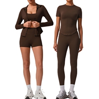 Vente en gros usine Personnalisé Manches longues Taille haute Léger Respirant Effet push-up Couleur unie Nylon brossé double face