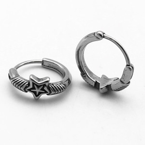 yunnique Star <b>Huggie</b> Earrings Tibetan <b>Silver</b> Titanium Steel Geometric Design For Couples Fashion Jewelry - Product Image 2