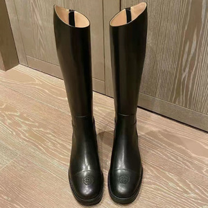 Bottes d'équitation mi-mollet pour femme automne/hiver - En cuir véritable - Avec ouverture inclinée - Hauteur réglable - Product Image 1
