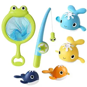 New Magnetic Fishing Toy Game Wind Up Floating Swimming Whales Baby Bath Toy Kids Summer Bathroom Water Play Toy