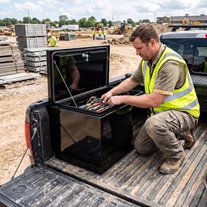 Truck <b>Bed</b> Tool Box Cargo <b>Bed</b> <b>Storage</b> Case Lockable Utility Chest for Outdoor Vehicle Accessories Pick-up <b>Black</b> Steel Tool Box - Product Image 6