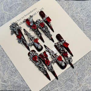 <span class=keywords><strong>Uñas</strong></span> <span class=keywords><strong>Postizas</strong></span> de Lujo Extra Largas, Estilo Stiletto, <span class=keywords><strong>Uñas</strong></span> Artificiales Negras, Rojo Oscuro Gótico, Rosa, Hechas a Mano, <span class=keywords><strong>Uñas</strong></span> a Presión - Product Image 4
