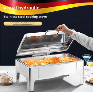Juego de catering eléctrico de combustible de plato de frotamiento de acero inoxidable medio dorado rectangular para fiestas de boda calentador de exhibición de comida Buffet - Product Image 5