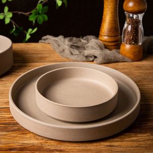 Porcelain <b>Plates</b> Wholesale Custom <b>Ceramic</b> Beige <b>Plate</b> Clay Crockery Set of Dishes Dinner Sets Restaurant Tableware for Home - Product Image 1
