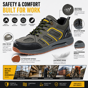 Scarpe Antinfortunistiche da Uomo Antiscivolo, Antiurto, Antiperforazione con Punta in Acciaio, Tomaia in Microfibra a Rete e Suola in Gomma - Product Image 5