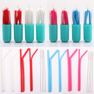 Pailles en silicone droites certifiées, multicolores, durables, avec étui, réutilisables, 20 cm, ustensiles de cuisine - Product Image 6