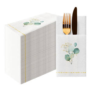 Serviettes de table en lin personnalisées Airlaid avec poche intégrée pour couverts Serviettes <span class=keywords><strong>pré</strong></span>-pliées pour couverts - Product Image 3