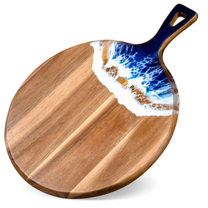 Planche à découper de luxe en bois d'acacia et résine époxy, thème Océan et Plage, taille personnalisée avec poignée, pour hacher et servir le fromage - Product Image 2