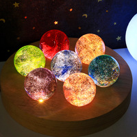 Belle 7 couleurs sphères de guérison naturelles LED support en bois 4cm cristal pierres de Quartz énergie positive veilleuse pour la méditation