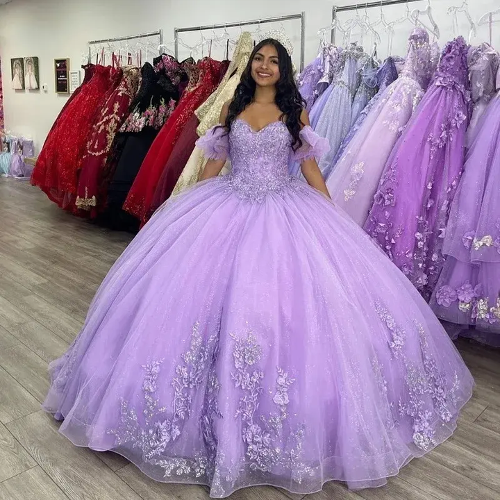 Pink Embroidered Lace Quinceanera Dresses Ball Gowns Long Prom Dress S15407 main image 0