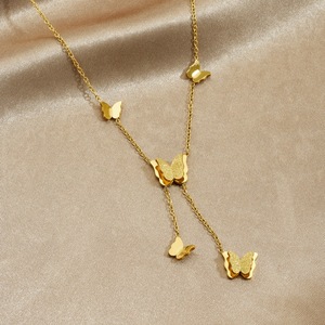 Butterfly Pendant Tassel Chain Gold Plated Clavicle Necklace For Women Everyday Wear - Product Image 2