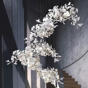 Hậu hiện đại Ginkgo lá chi nhánh Đèn Chùm Pha Lê khách sạn cầu thang đèn chùm ánh sáng tiệc sảnh đương đại treo - Product Image 3